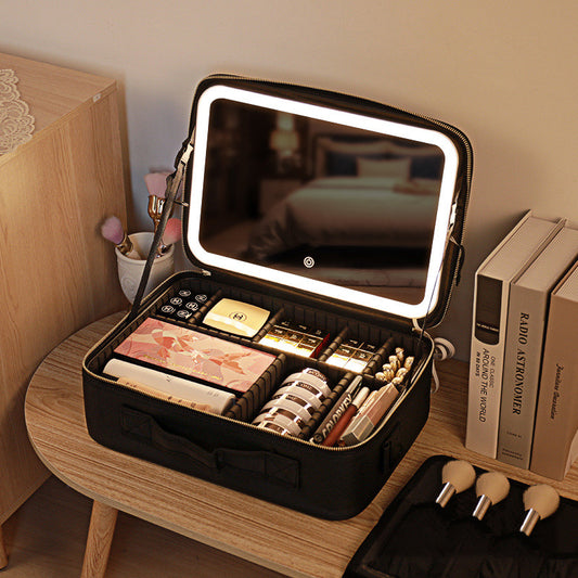 LED lighted cosmetic case with mirror cosmetic bag